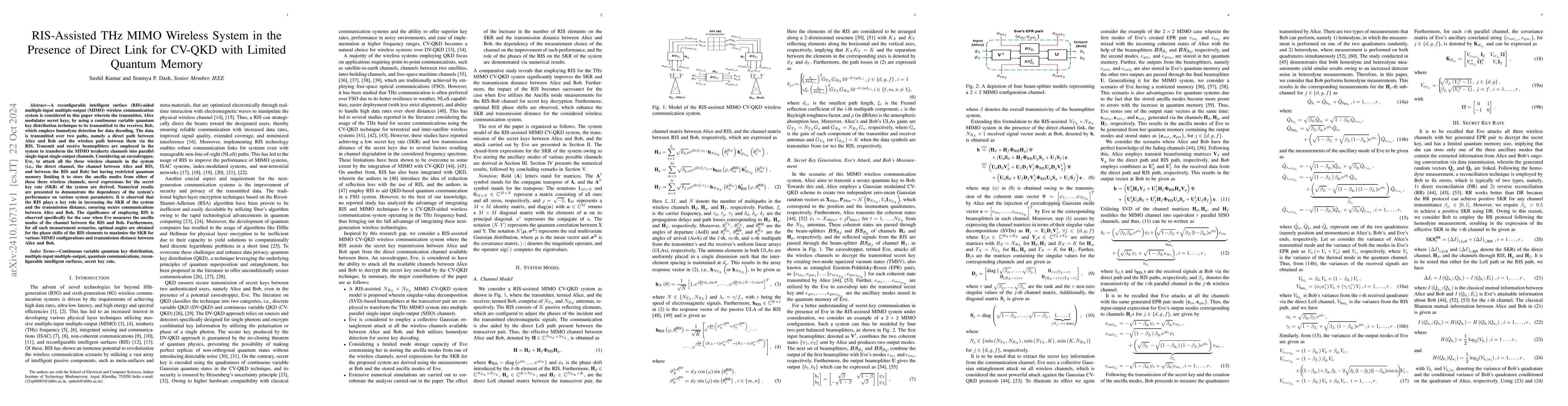 Thumbnail for RIS-Assisted THz MIMO Wireless System in the Presence of Direct Link for
  CV-QKD with Limited Quantum Memory