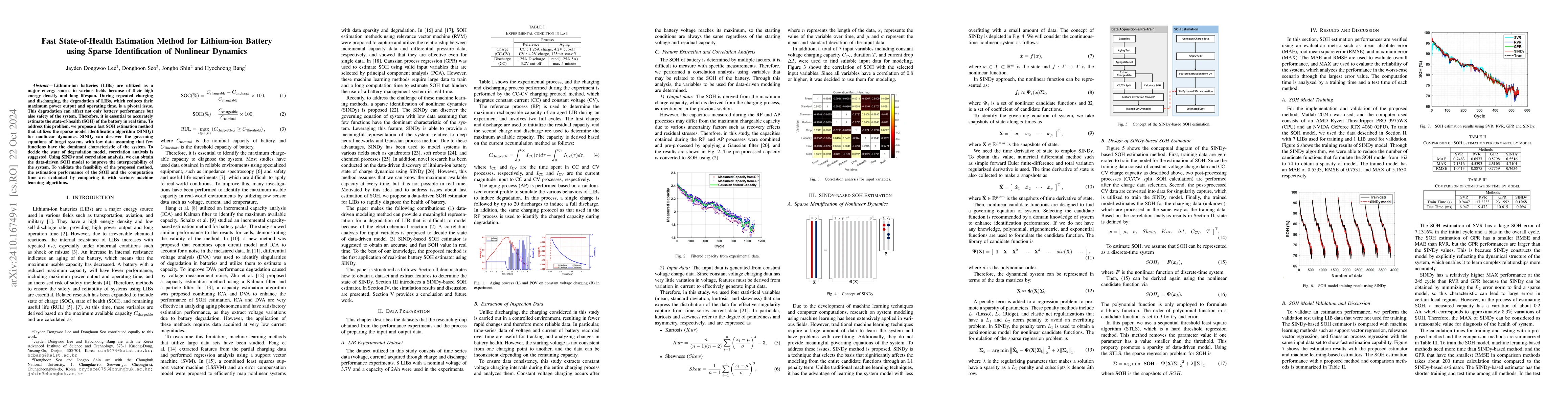 Thumbnail for Fast State-of-Health Estimation Method for Lithium-ion Battery using
  Sparse Identification of Nonlinear Dynamics