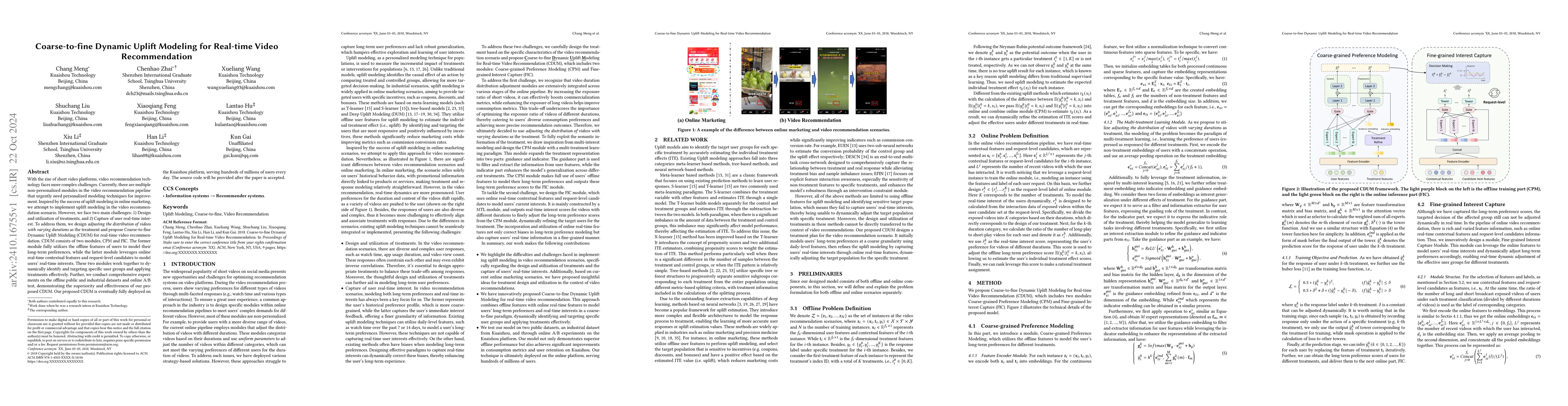 Thumbnail for Coarse-to-fine Dynamic Uplift Modeling for Real-time Video
  Recommendation