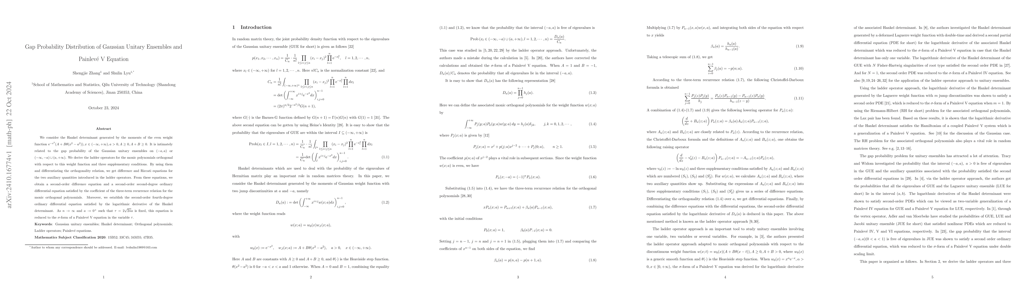 Thumbnail for Gap Probability Distribution of Gaussian Unitary Ensembles and
  Painlevé V Equation
