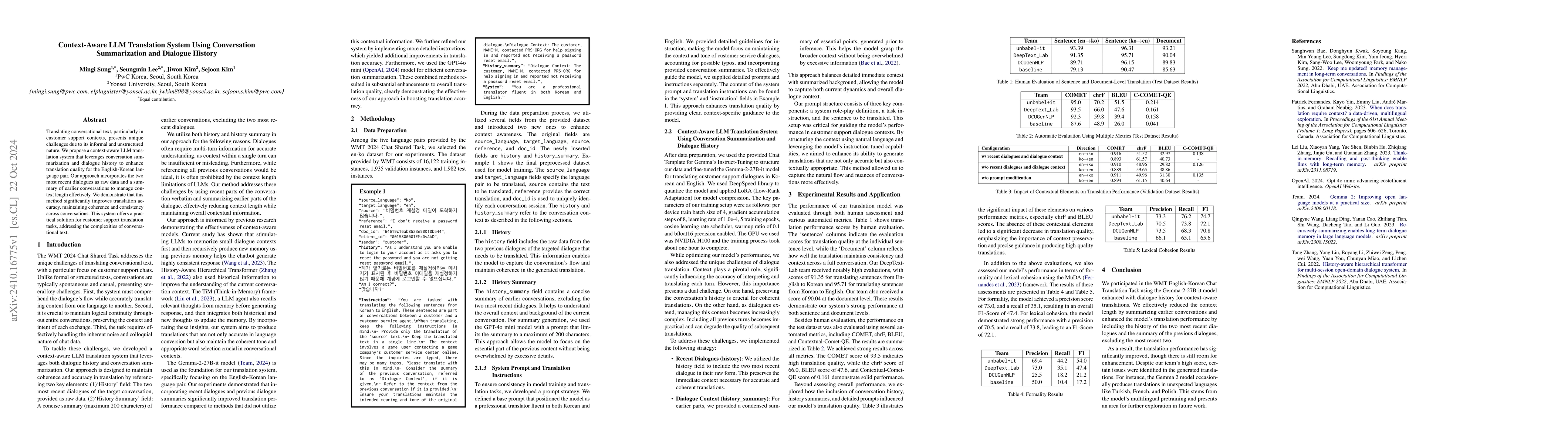 Thumbnail for Context-Aware LLM Translation System Using Conversation Summarization
  and Dialogue History