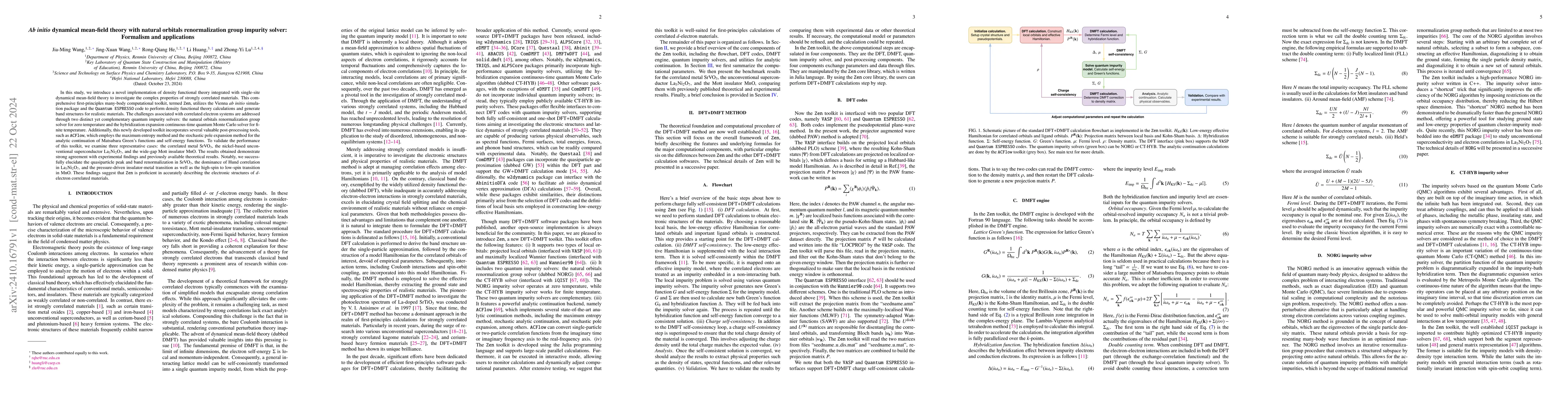 Thumbnail for $\textit{Ab initio}$ dynamical mean-field theory with natural orbitals
  renormalization group impurity solver: Formalism and applications