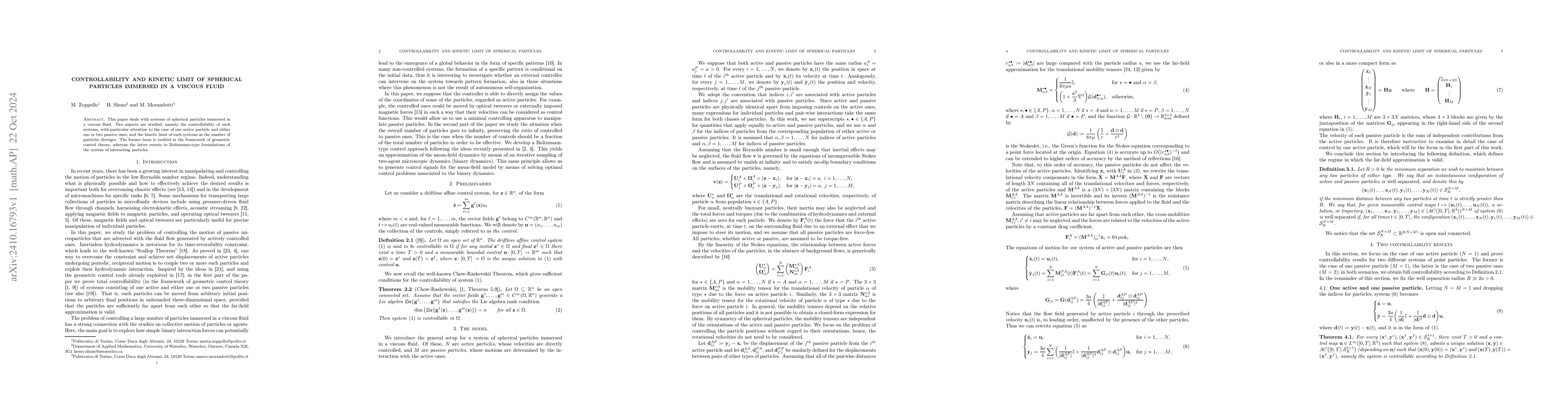 Thumbnail for Controllability and kinetic limit of spherical particles immersed in a
  viscous fluid