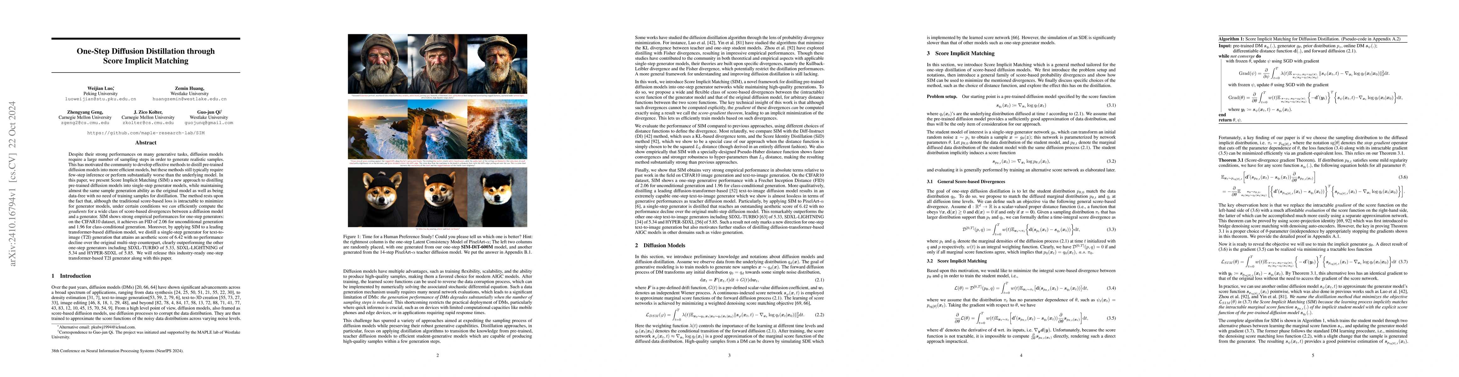 Thumbnail for One-Step Diffusion Distillation through Score Implicit Matching