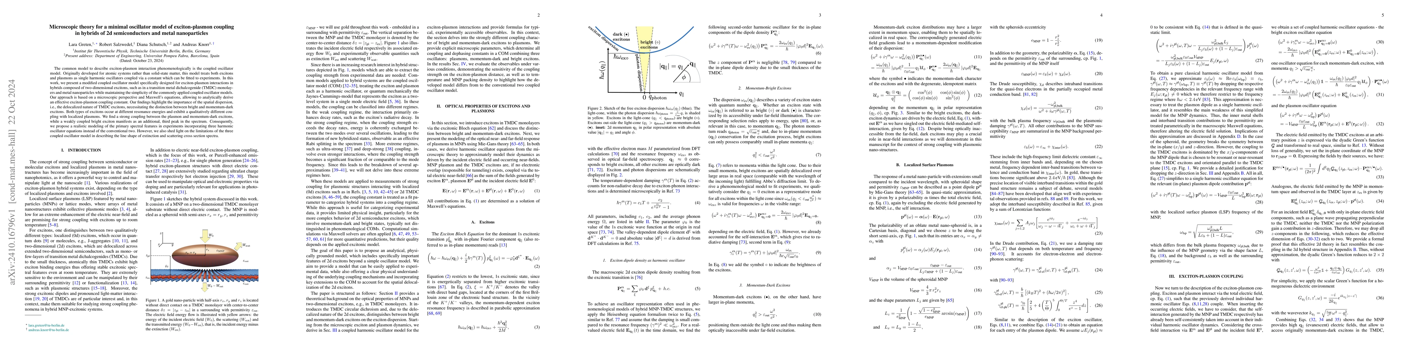 Thumbnail for Microscopic theory for a minimal oscillator model of exciton-plasmon
  coupling in hybrids of 2d semiconductors and metal nanoparticles