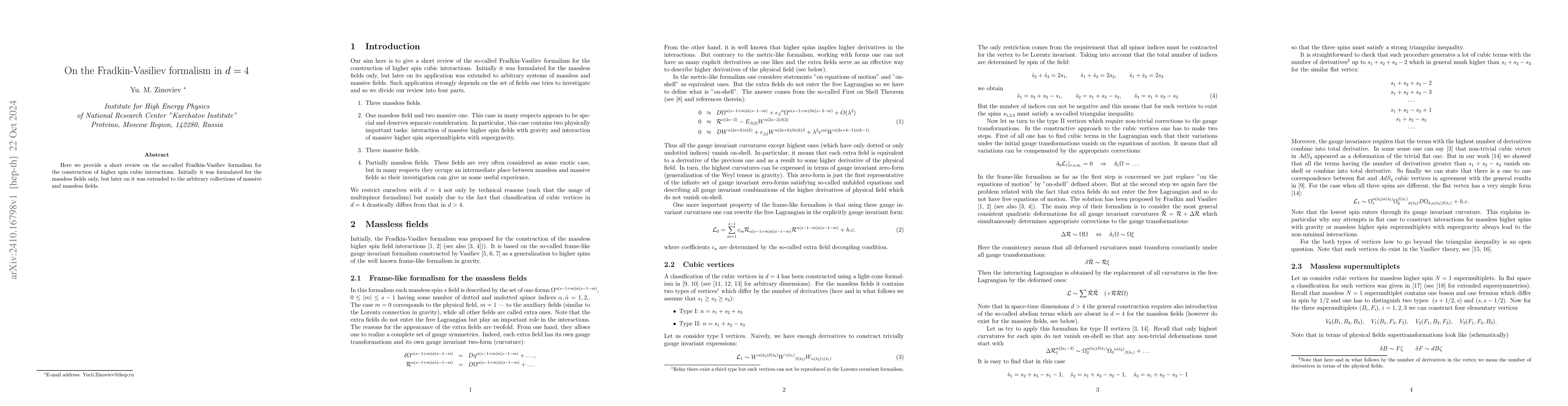 Thumbnail for On the Fradkin-Vasiliev formalism in d=4