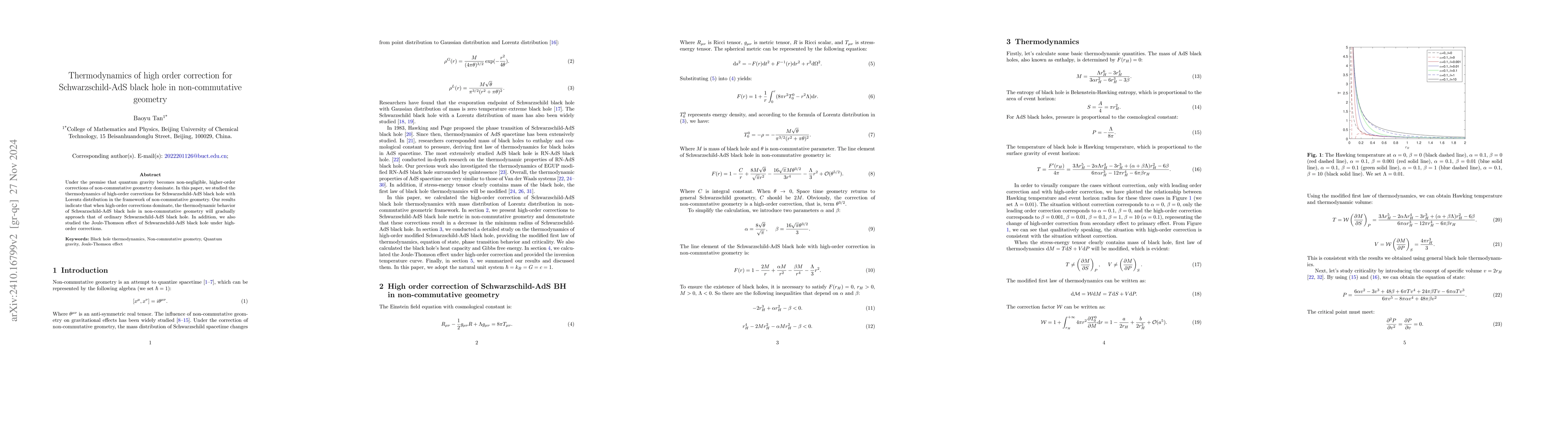 Thumbnail for Thermodynamics of high order correction for Schwarzschild-AdS black hole
  in non-commutative geometry