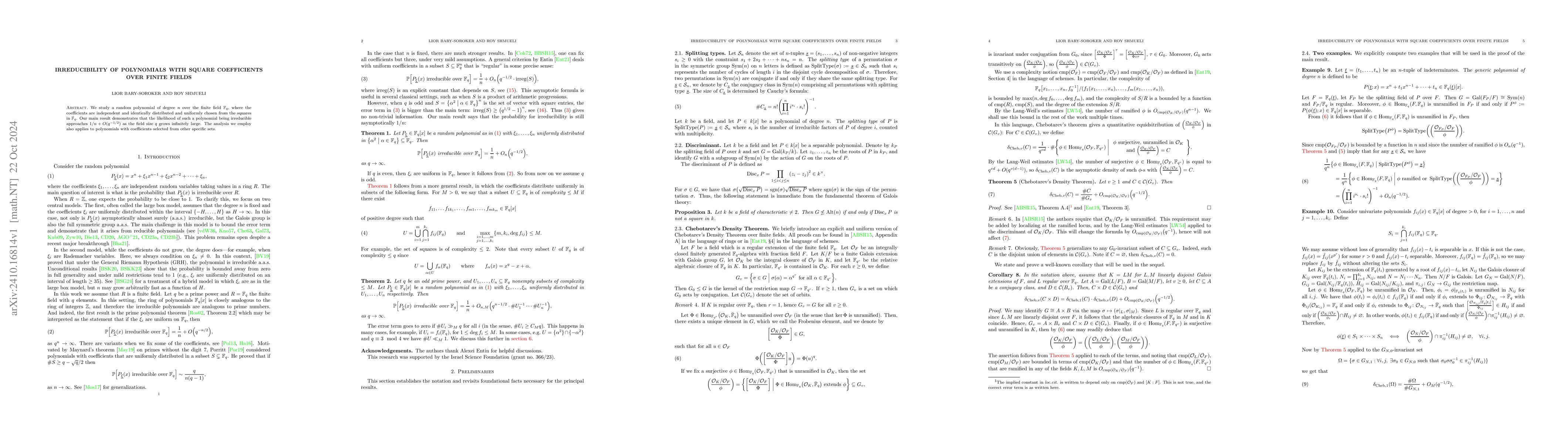 Thumbnail for Irreducibility of Polynomials with Square Coefficients over Finite
  Fields