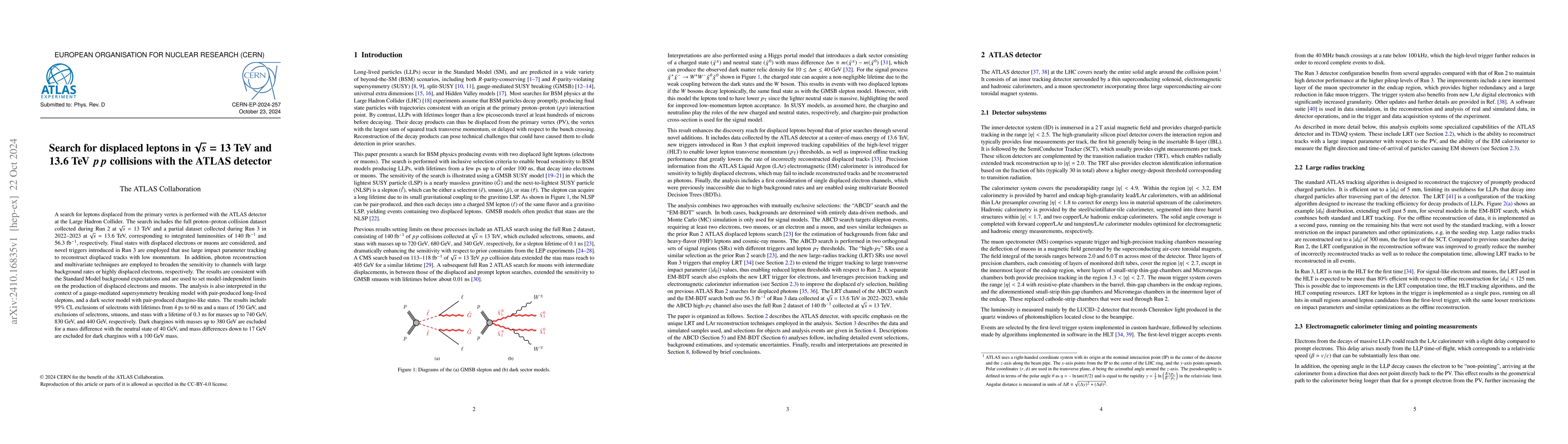 Thumbnail for Search for displaced leptons in $\sqrt{s}=13$ TeV and $13.6$ TeV $pp$
  collisions with the ATLAS detector
