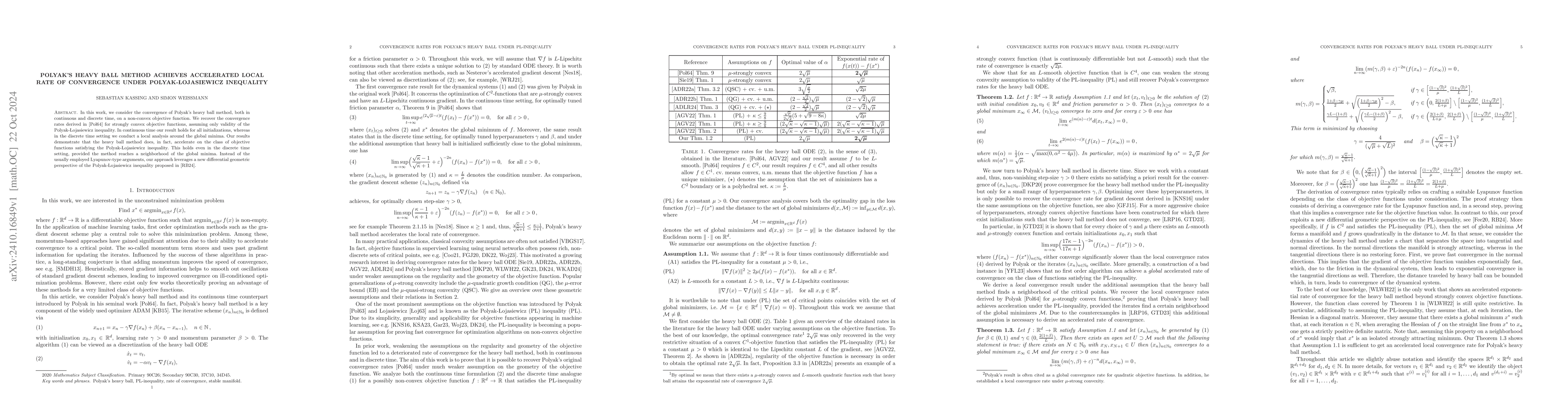 Thumbnail for Polyak's Heavy Ball Method Achieves Accelerated Local Rate of
  Convergence under Polyak-Lojasiewicz Inequality