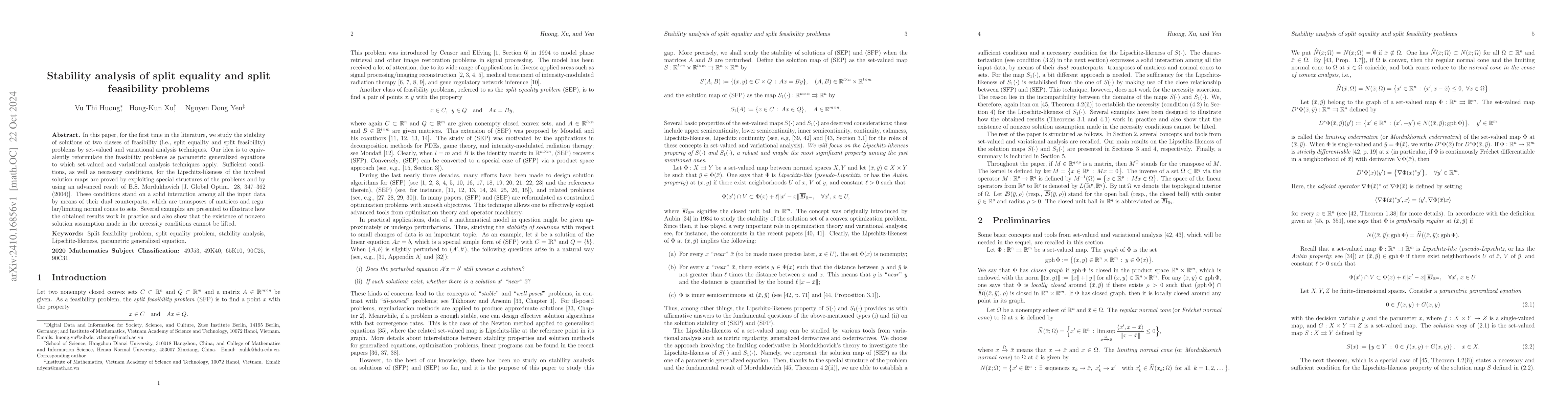 Thumbnail for Stability analysis of split equality and split feasibility problems