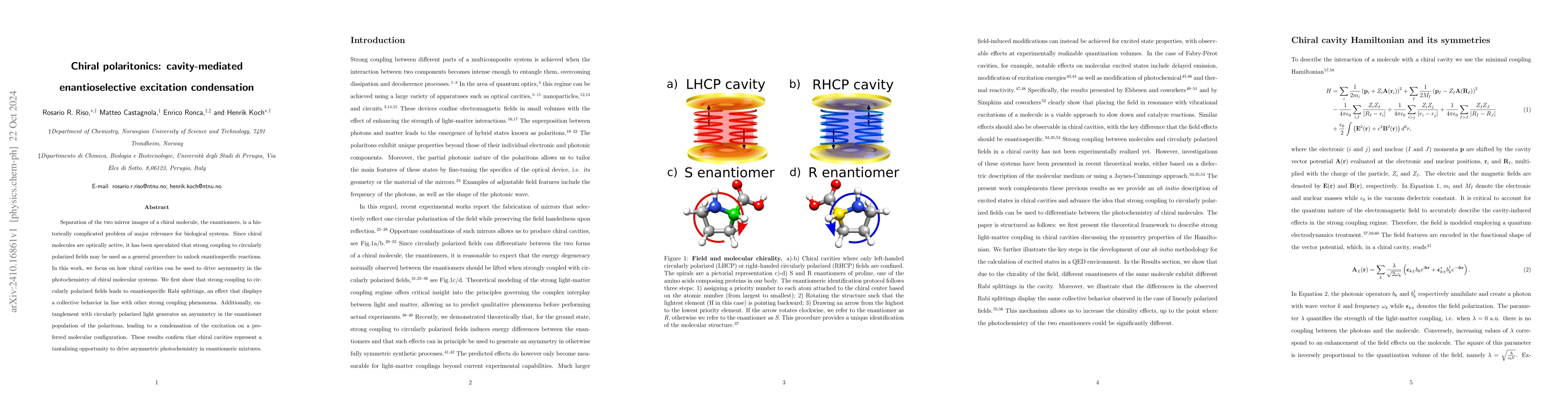 Thumbnail for Chiral polaritonics: cavity-mediated enantioselective excitation
  condensation