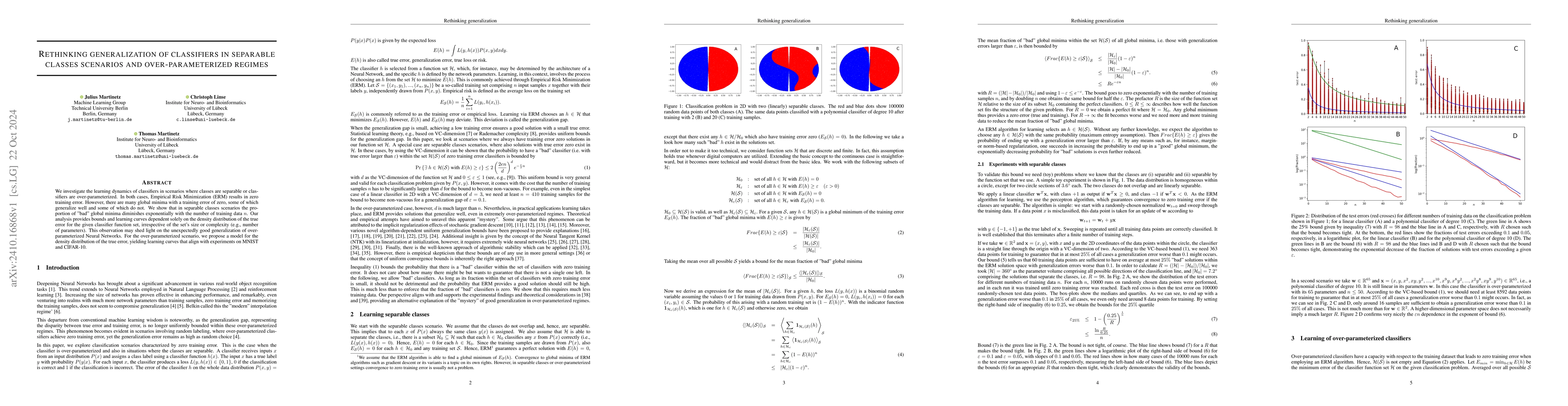 Thumbnail for Rethinking generalization of classifiers in separable classes scenarios
  and over-parameterized regimes