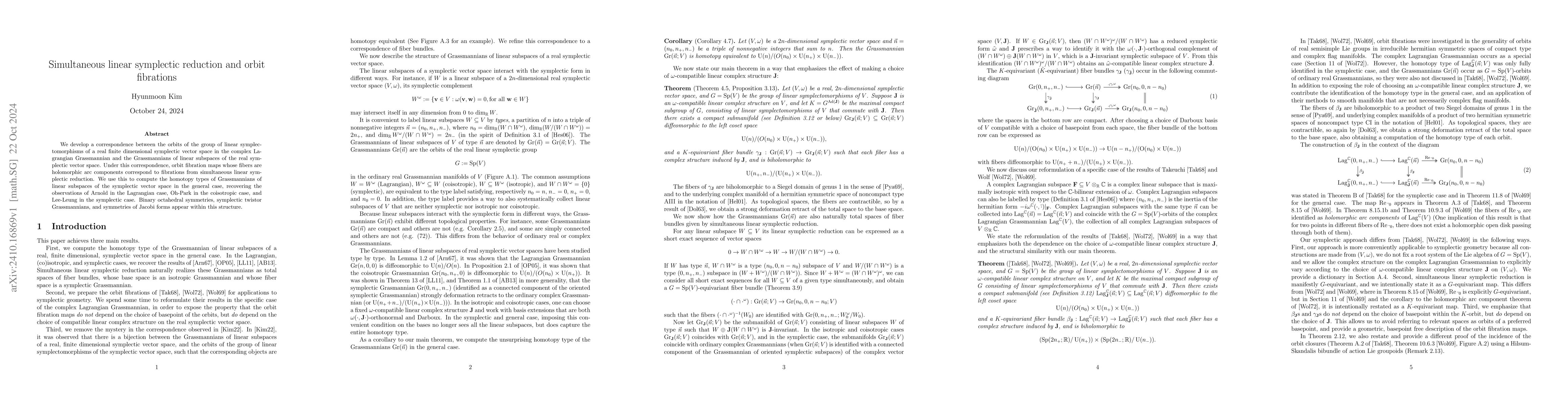Thumbnail for Simultaneous linear symplectic reduction and orbit fibrations