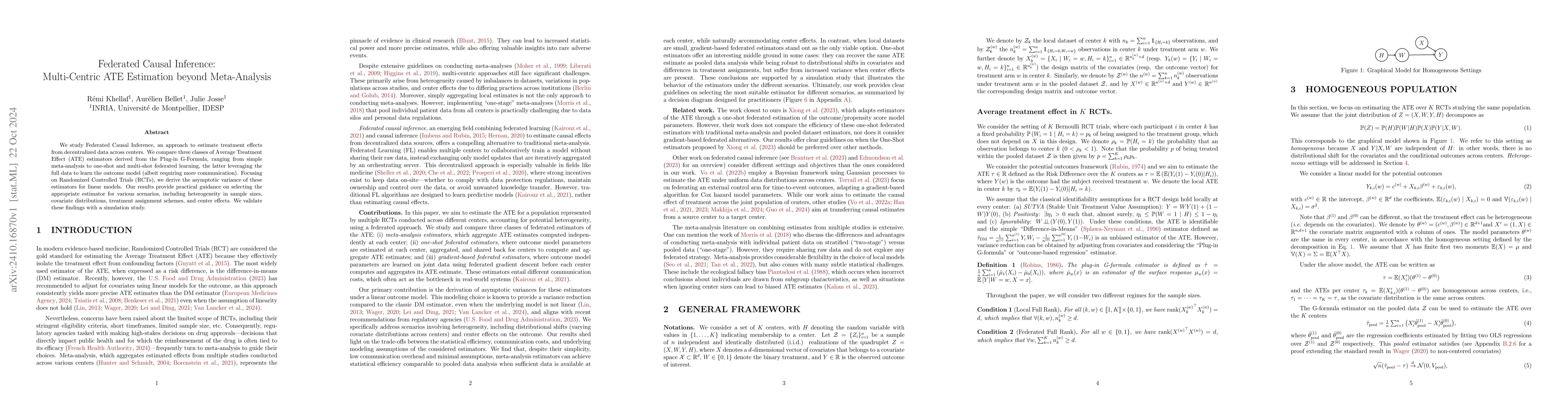 Thumbnail for Federated Causal Inference: Multi-Centric ATE Estimation beyond
  Meta-Analysis
