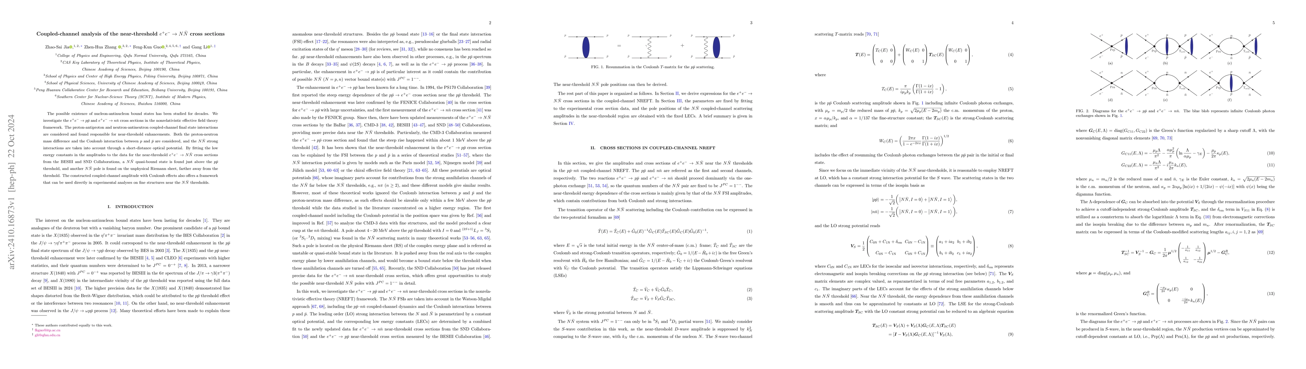 Thumbnail for Coupled-channel analysis of the near-threshold $e^+e^-\to N\bar{N}$
  cross sections