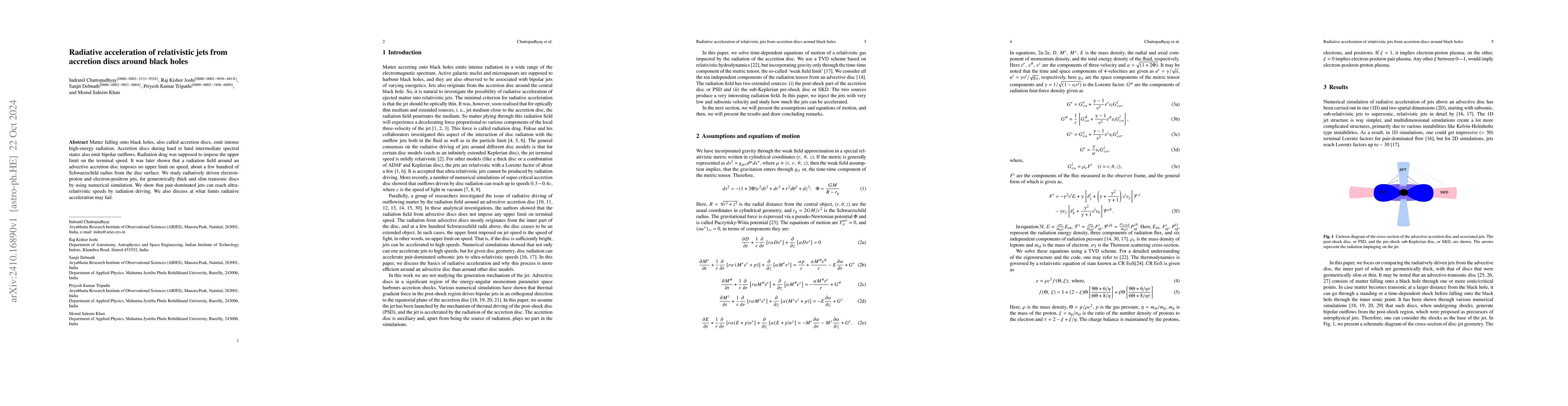 Thumbnail for Radiative acceleration of relativistic jets from accretion discs around
  black holes