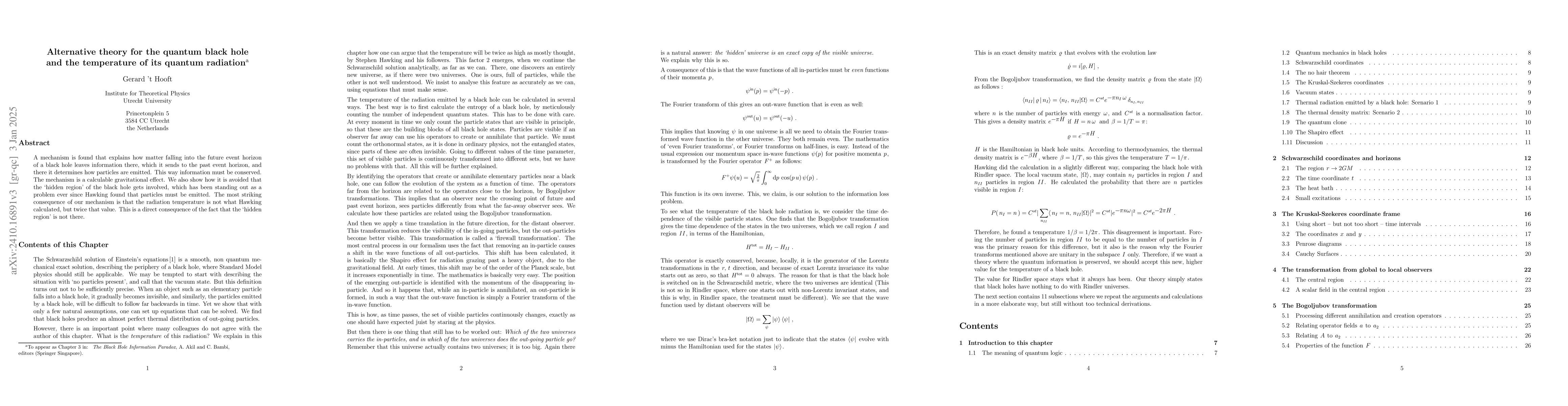 Thumbnail for Alternative theory for the quantum black hole and the temperature of its
  quantum radiation