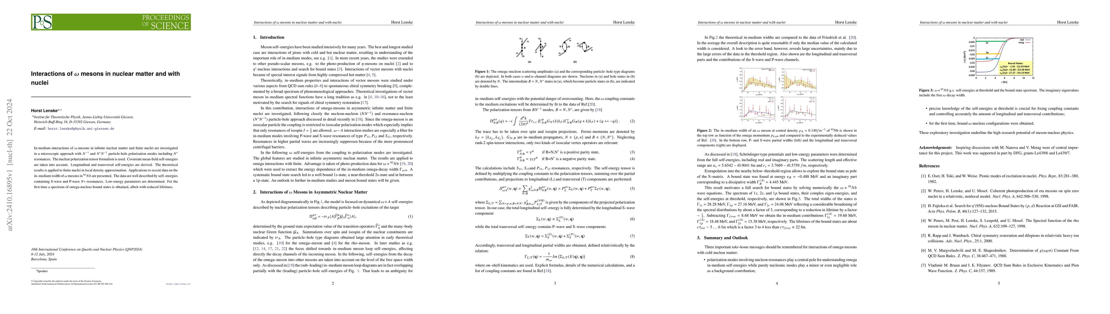 Thumbnail for Interactions of omega mesons in nuclear matter and with nuclei