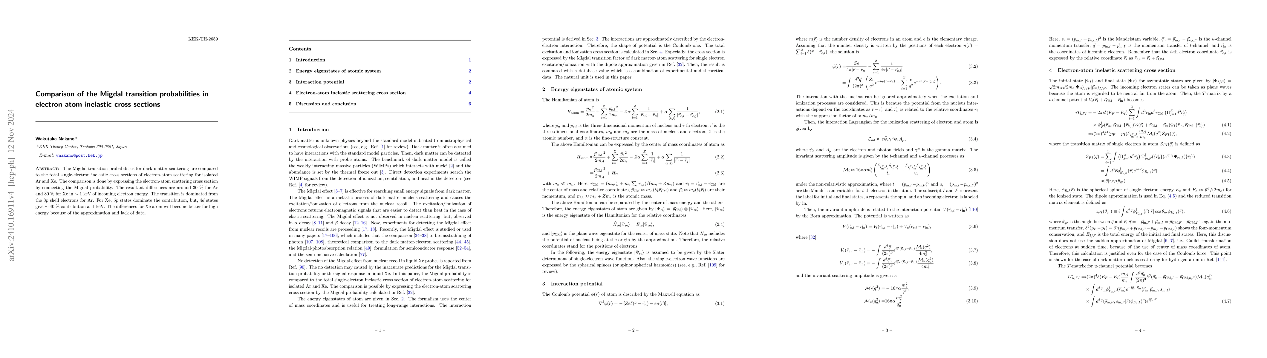 Thumbnail for Comparison of the Migdal transition probabilities in electron-atom
  inelastic cross sections