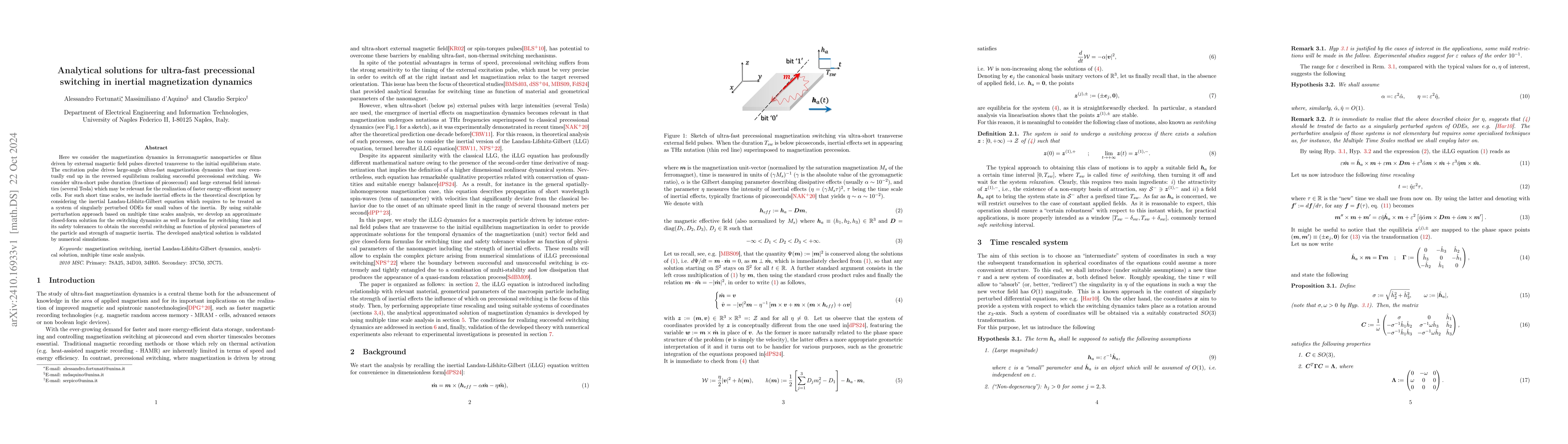 Thumbnail for Analytical solutions for ultra-fast precessional switching in inertial
  magnetization dynamics