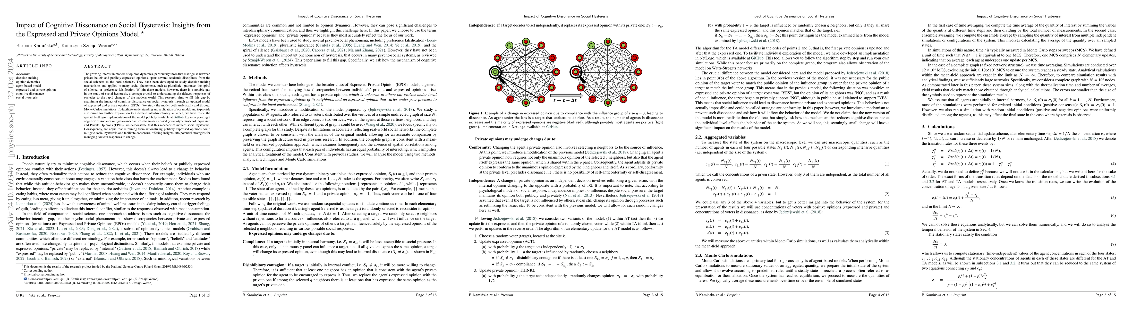 Thumbnail for Impact of Cognitive Dissonance on Social Hysteresis: Insights fromthe
  Expressed and Private Opinions Model