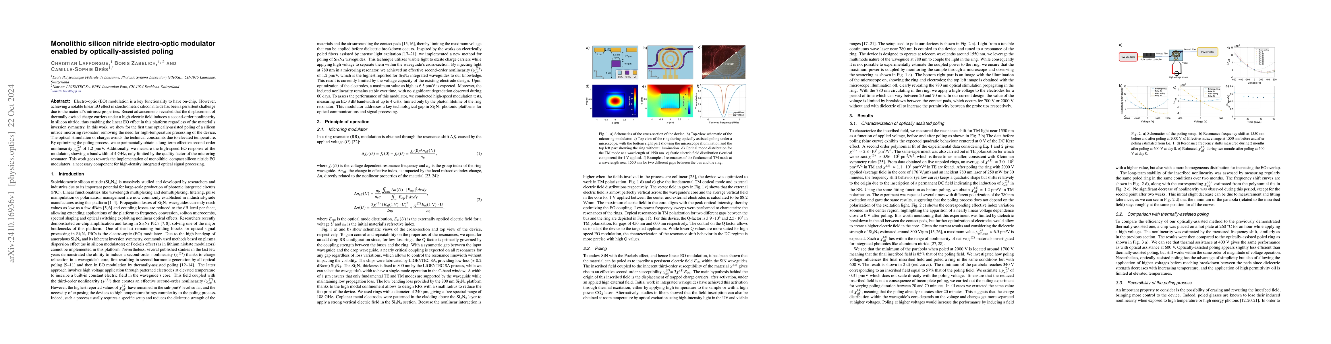 Thumbnail for Monolithic silicon nitride electro-optic modulator enabled by
  optically-assisted poling