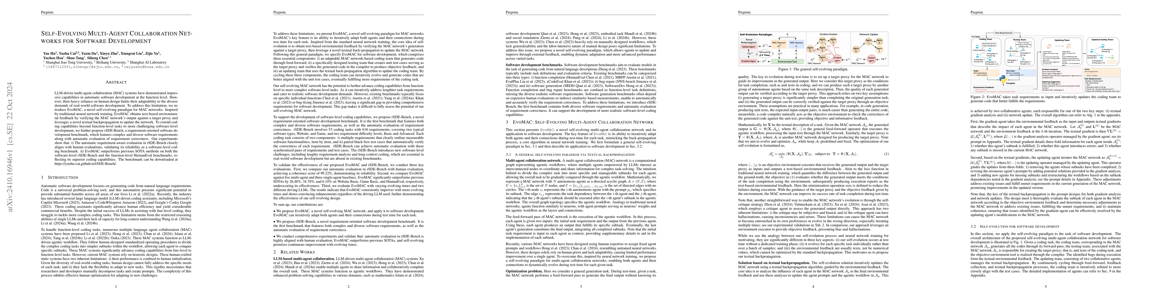 Thumbnail for Self-Evolving Multi-Agent Collaboration Networks for Software
  Development