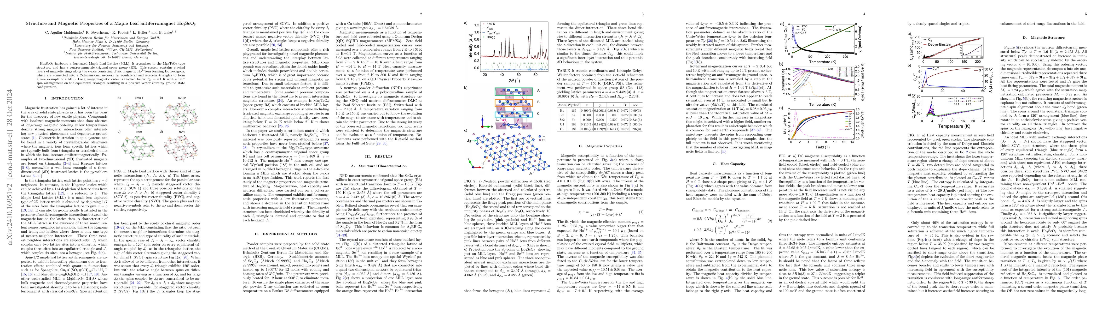 Thumbnail for Structure and Magnetic Properties of a Maple Leaf antiferromagnet
  Ho$_3$ScO$_6$