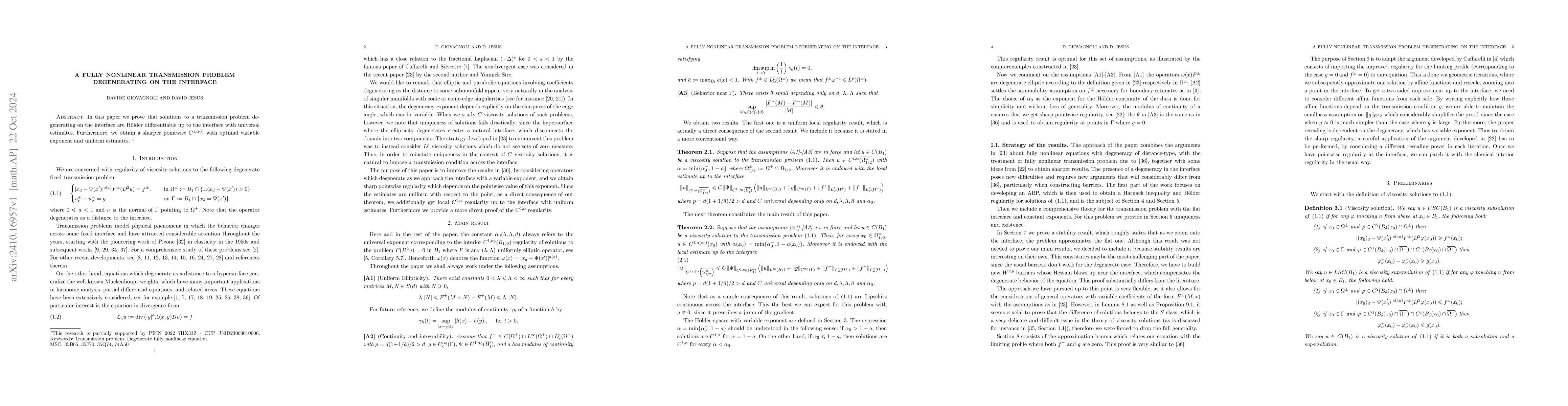 Thumbnail for A fully nonlinear transmission problem degenerating on the interface