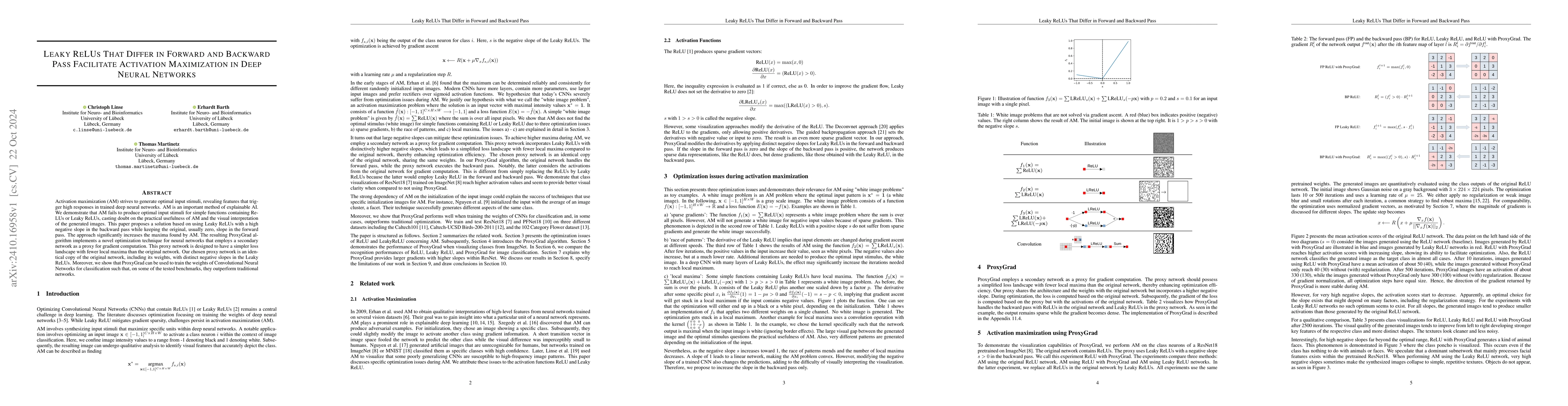 Thumbnail for Leaky ReLUs That Differ in Forward and Backward Pass Facilitate
  Activation Maximization in Deep Neural Networks