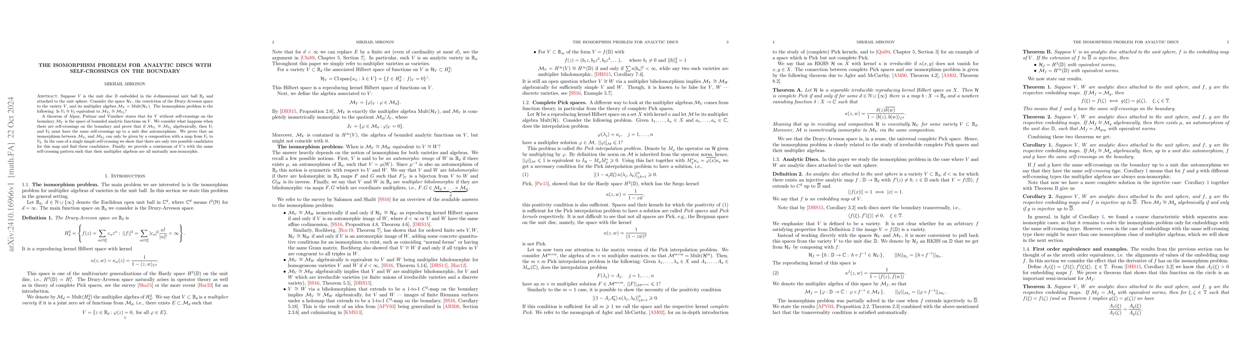 Thumbnail for The isomorphism problem for analytic discs with self-crossings on the
  boundary
