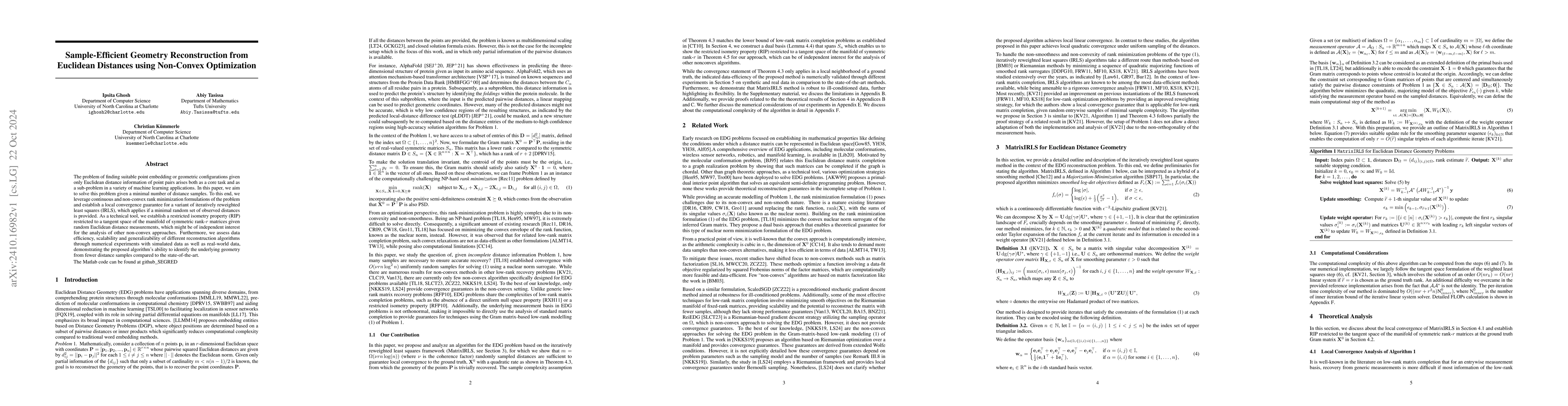 Thumbnail for Sample-Efficient Geometry Reconstruction from Euclidean Distances using
  Non-Convex Optimization