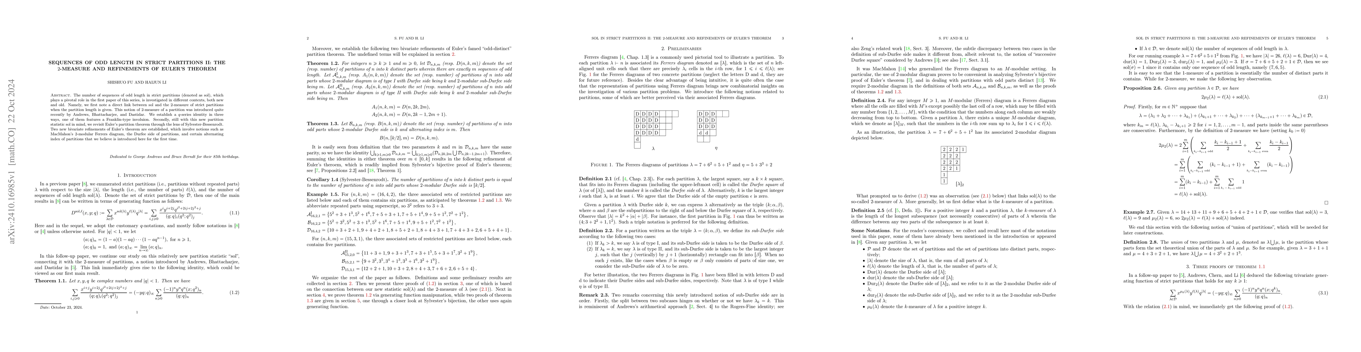 Thumbnail for Sequences of odd length in strict partitions II: the $2$-measure and
  refinements of Euler's theorem
