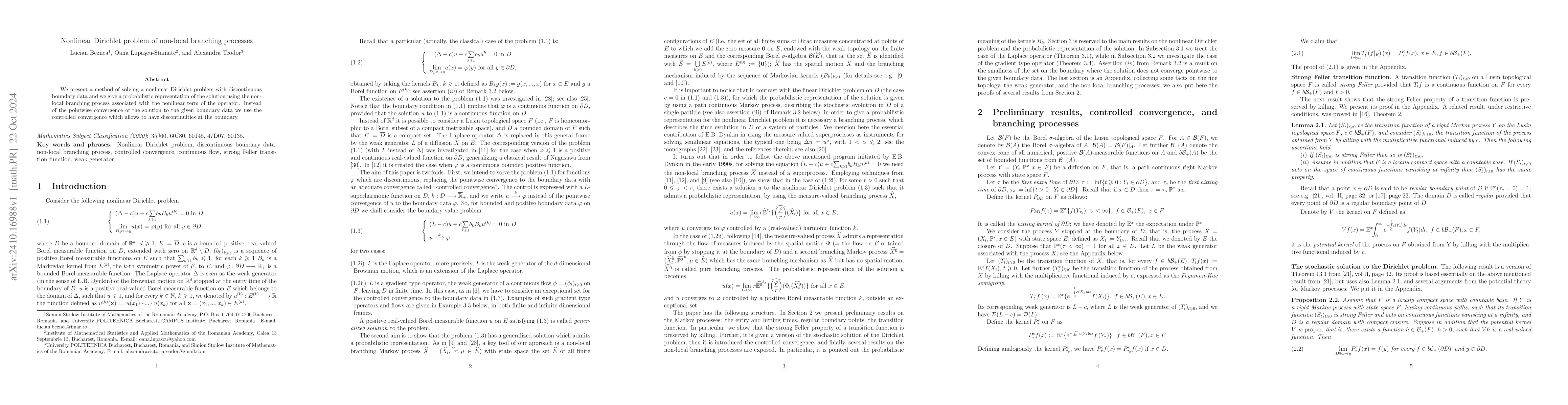 Thumbnail for Nonlinear Dirichlet problem of non-local branching processes