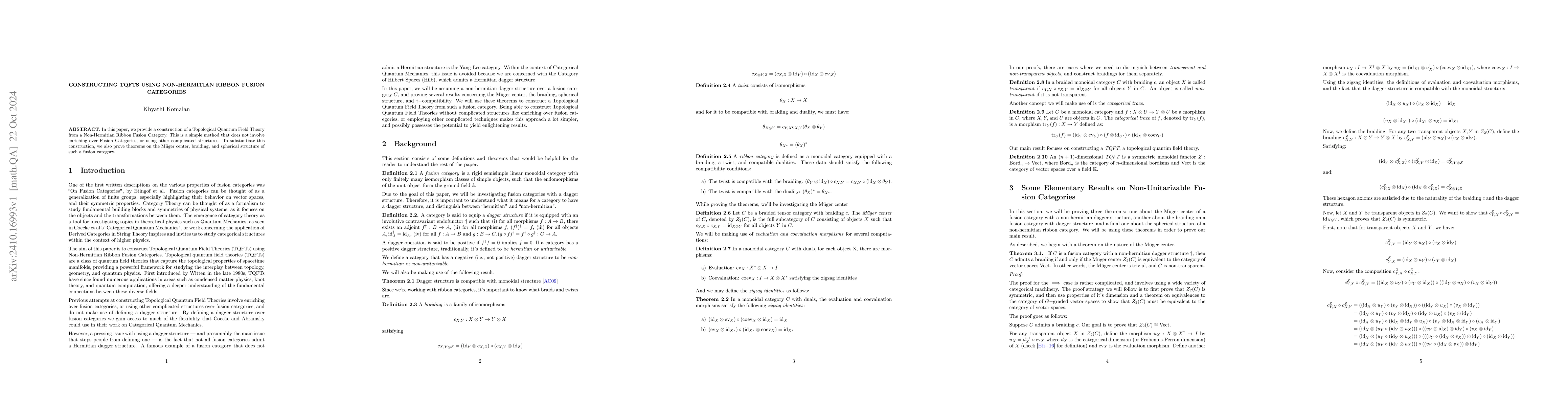 Thumbnail for Constructing TQFTs Using Non-Hermitian Ribbon Fusion Categories