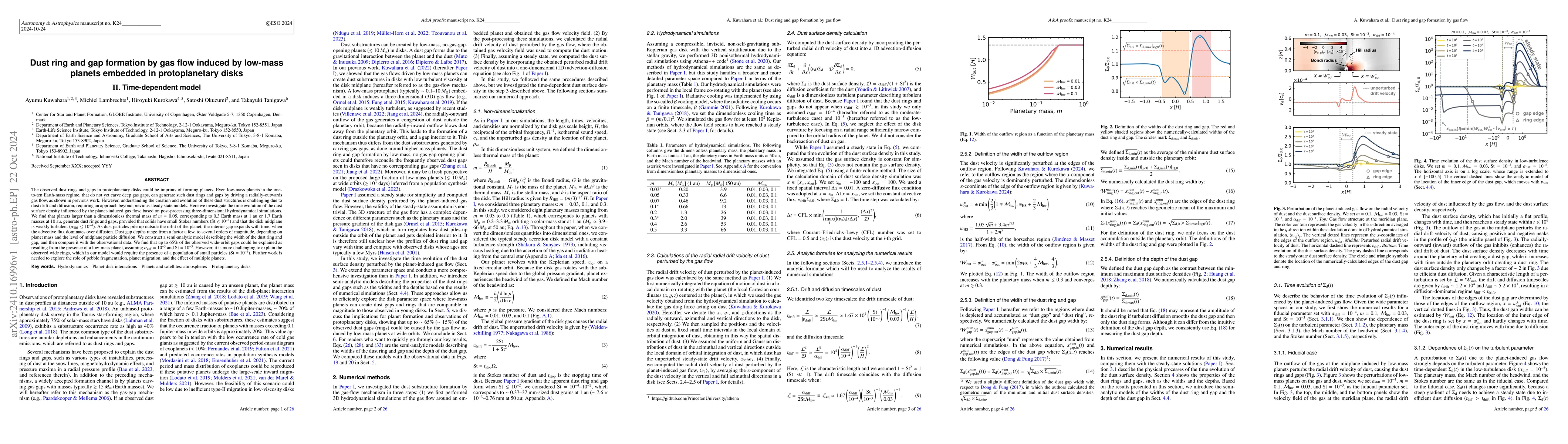 Thumbnail for Dust ring and gap formation by gas flow induced by low-mass planets
  embedded in protoplanetary disks $\rm II$. Time-dependent model