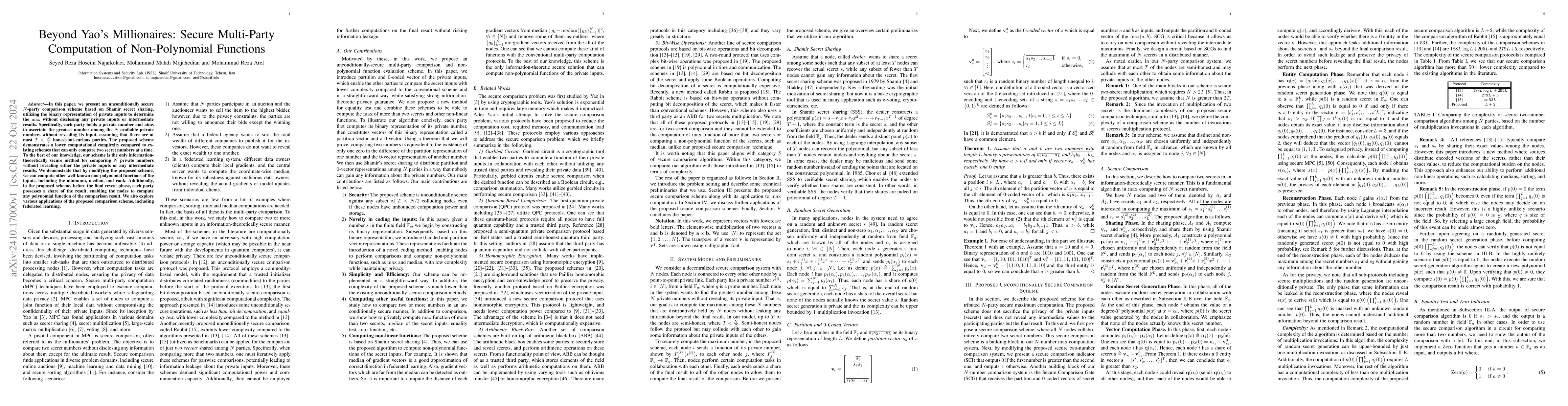 Thumbnail for Beyond Yao's Millionaires: Secure Multi-Party Computation of
  Non-Polynomial Functions