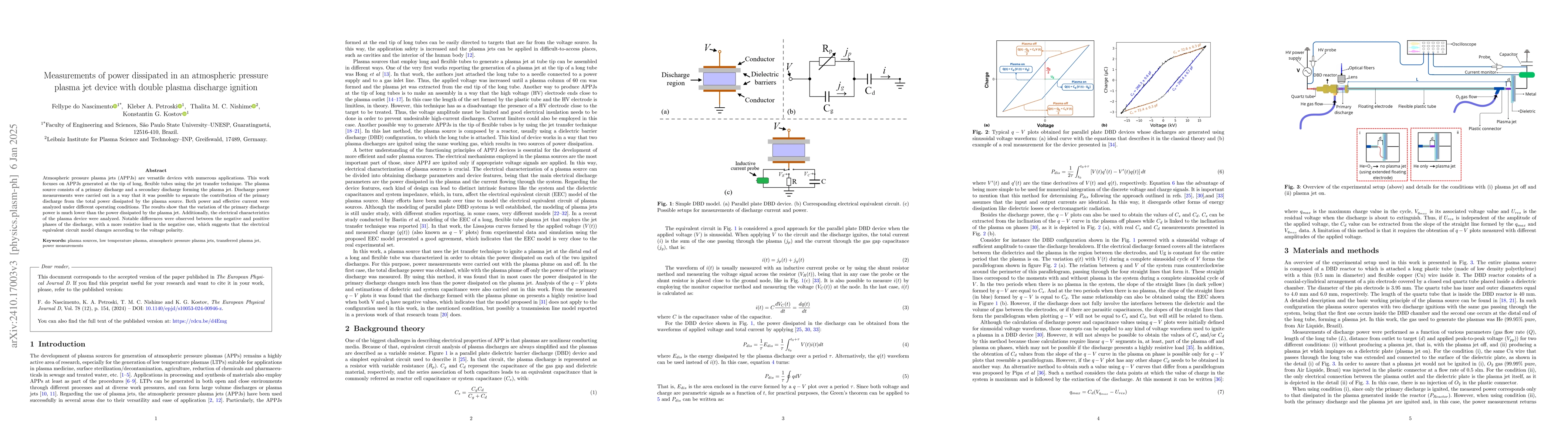 Thumbnail for Measurements of power dissipated in an atmospheric pressure plasma jet
  device with double plasma discharge ignition