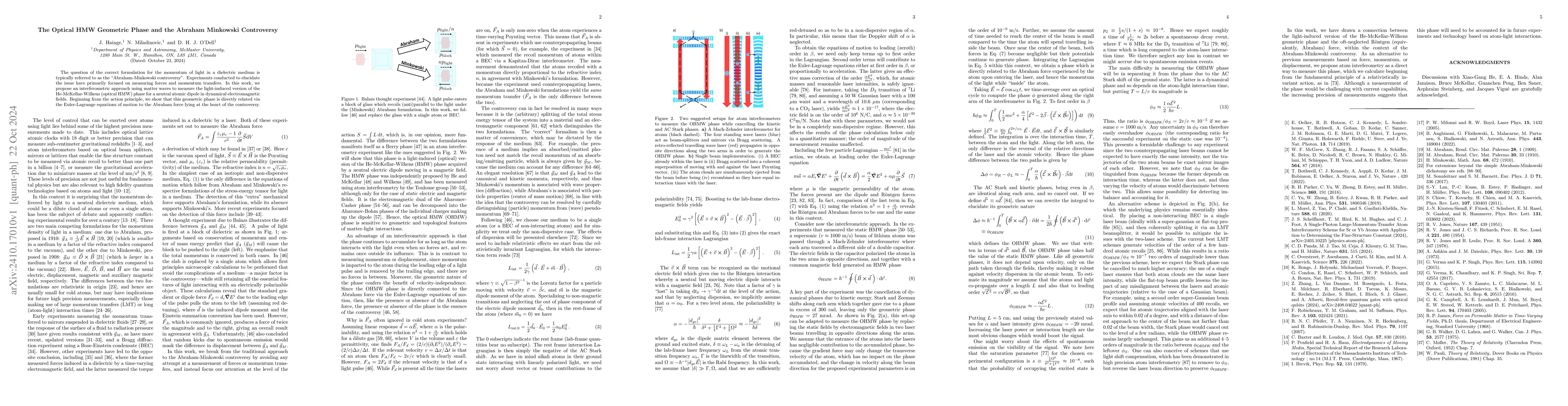 Thumbnail for The Optical HMW Geometric Phase and the Abraham Minkowski Controversy