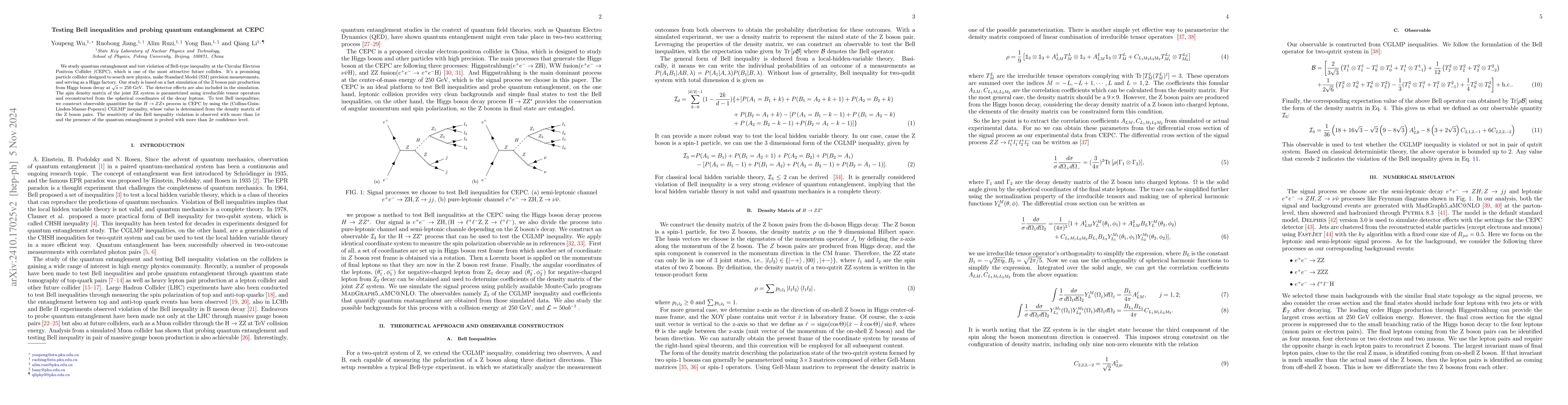 Thumbnail for Testing Bell inequalities and probing quantum entanglement at CEPC