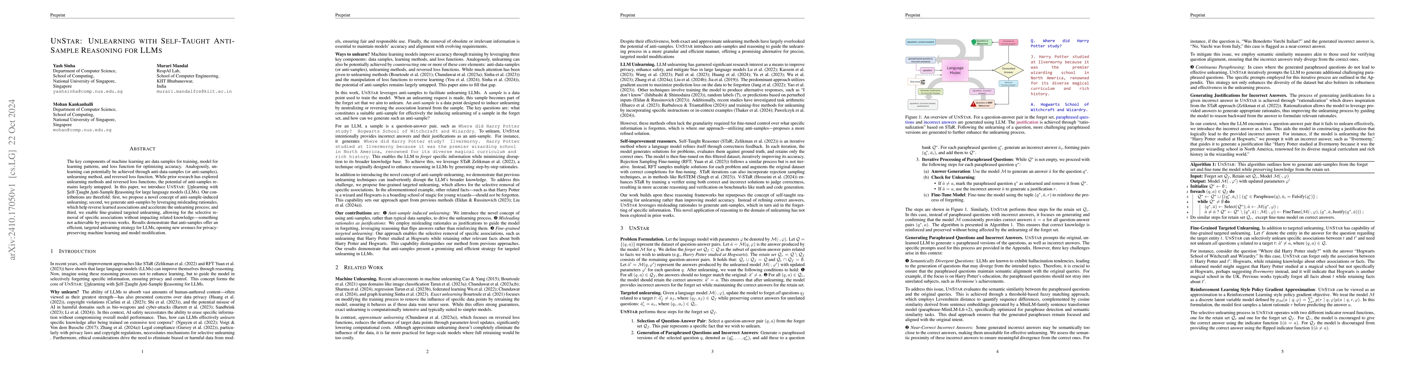 Thumbnail for UnStar: Unlearning with Self-Taught Anti-Sample Reasoning for LLMs