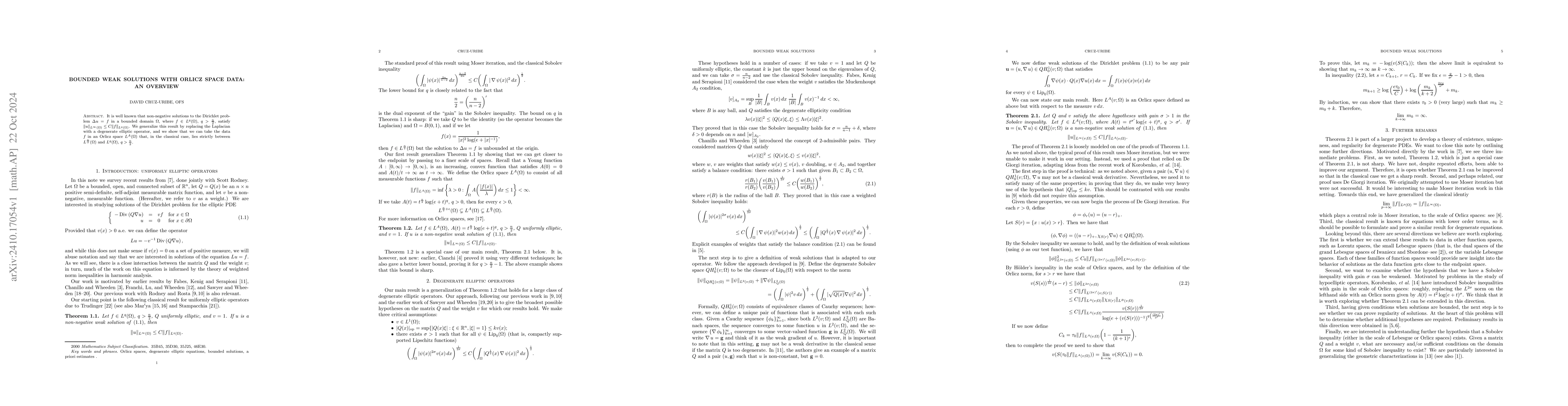 Thumbnail for Bounded weak solutions with Orlicz space data: an overview