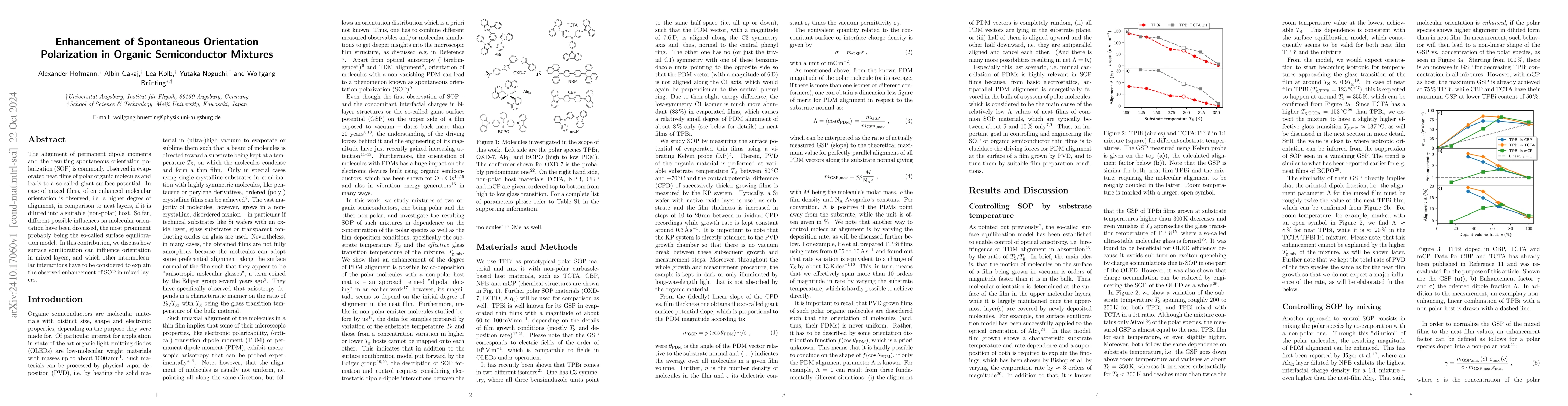 Thumbnail for Enhancement of Spontaneous Orientation Polarization in Organic
  Semiconductor Mixtures