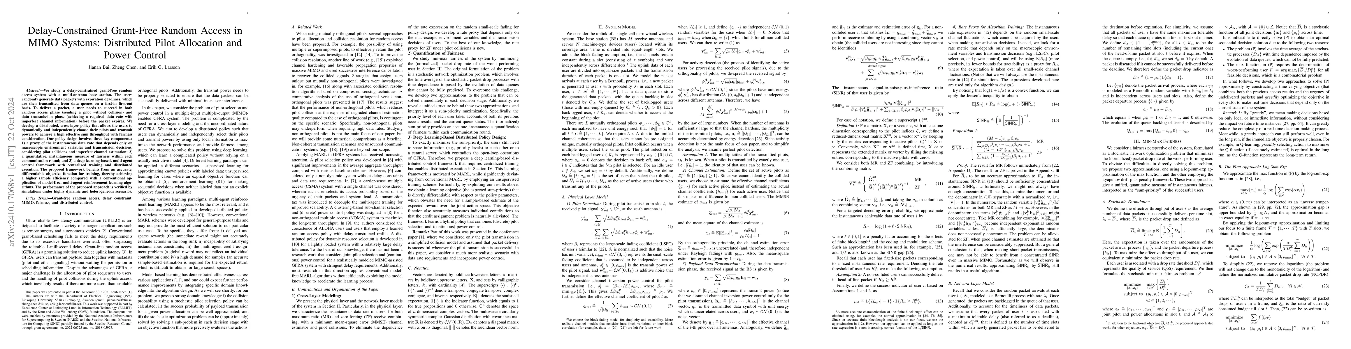 Thumbnail for Delay-Constrained Grant-Free Random Access in MIMO Systems: Distributed
  Pilot Allocation and Power Control
