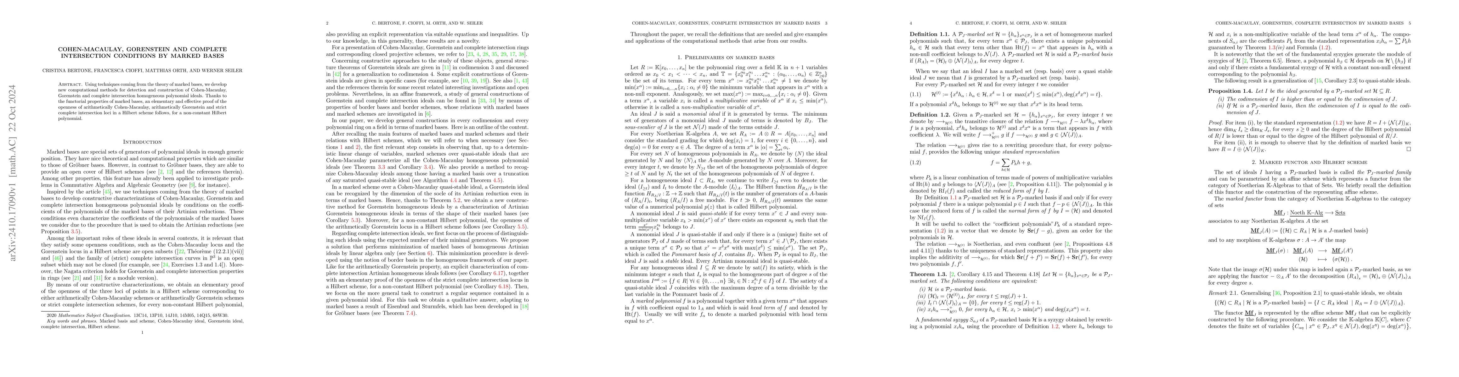 Thumbnail for Cohen-Macaulay, Gorenstein and complete intersection conditions by
  marked bases