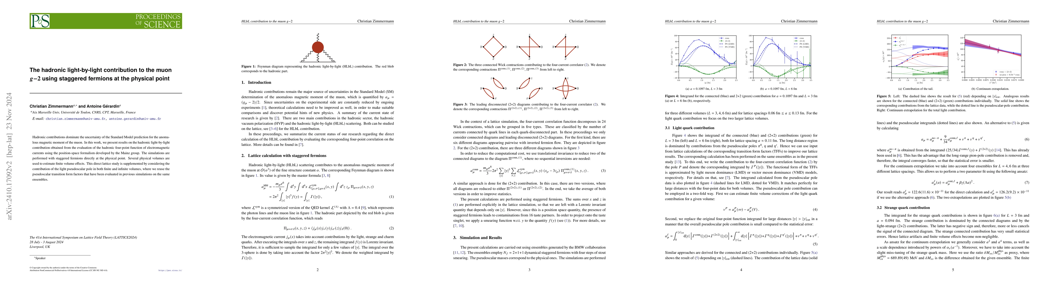 Thumbnail for The hadronic light-by-light contribution to the muon $g{-}2$ using
  staggered fermions at the physical point