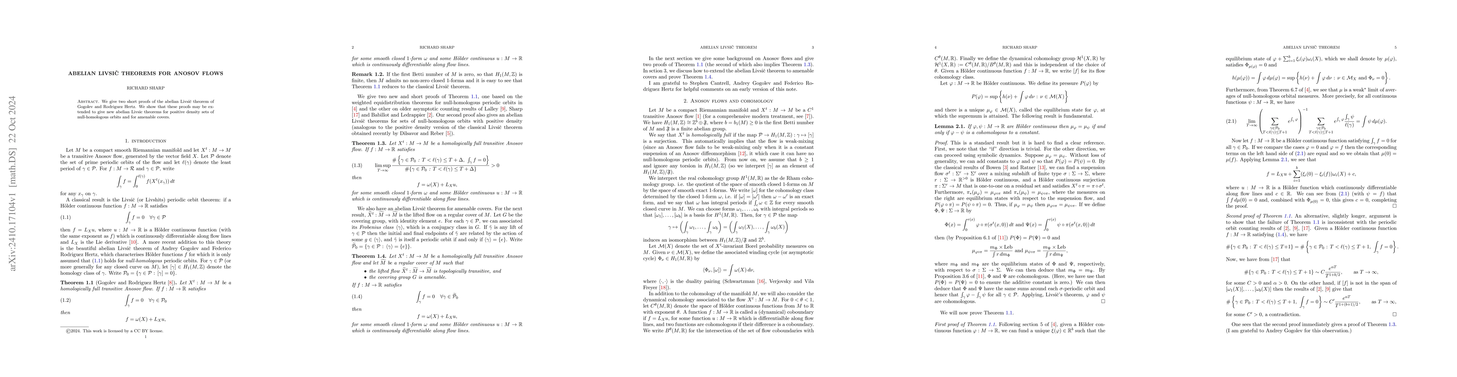Thumbnail for Abelian Livsic theorems for Anosov flows