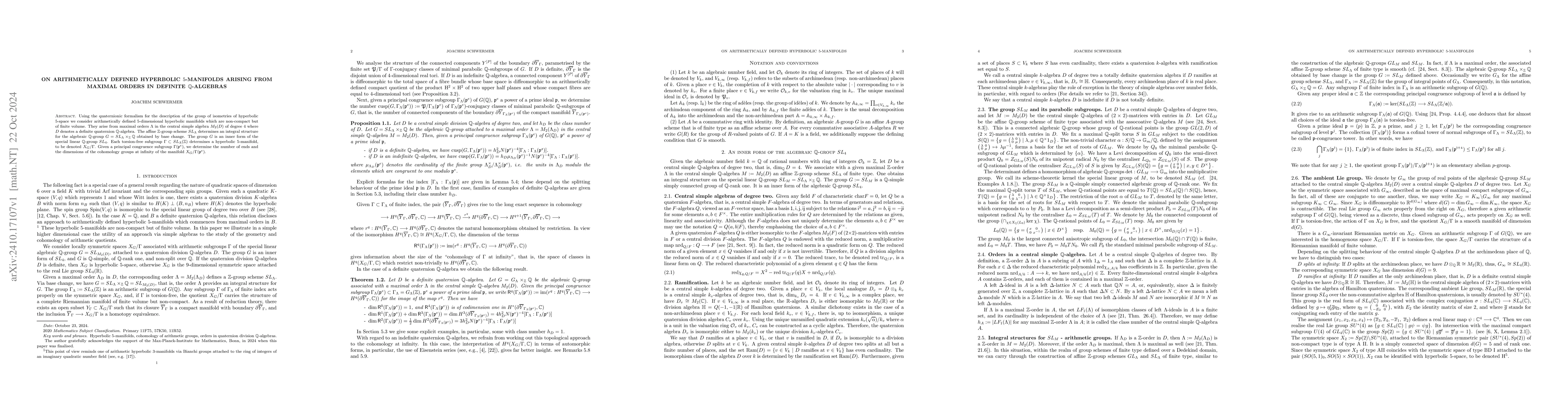 Thumbnail for On arithmetically defined hyperbolic $5$-manifolds arising from maximal
  orders in definite $\mathbb{Q}$-algebras