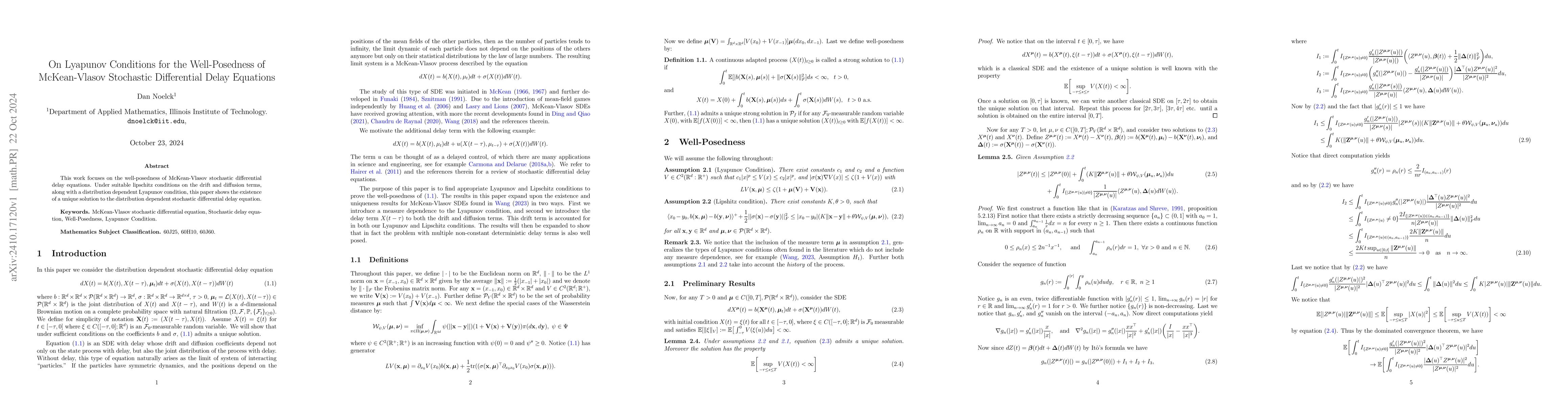 Thumbnail for On Lyapunov Conditions for the Well-Posedness of McKean-Vlasov
  Stochastic Differential Delay Equations